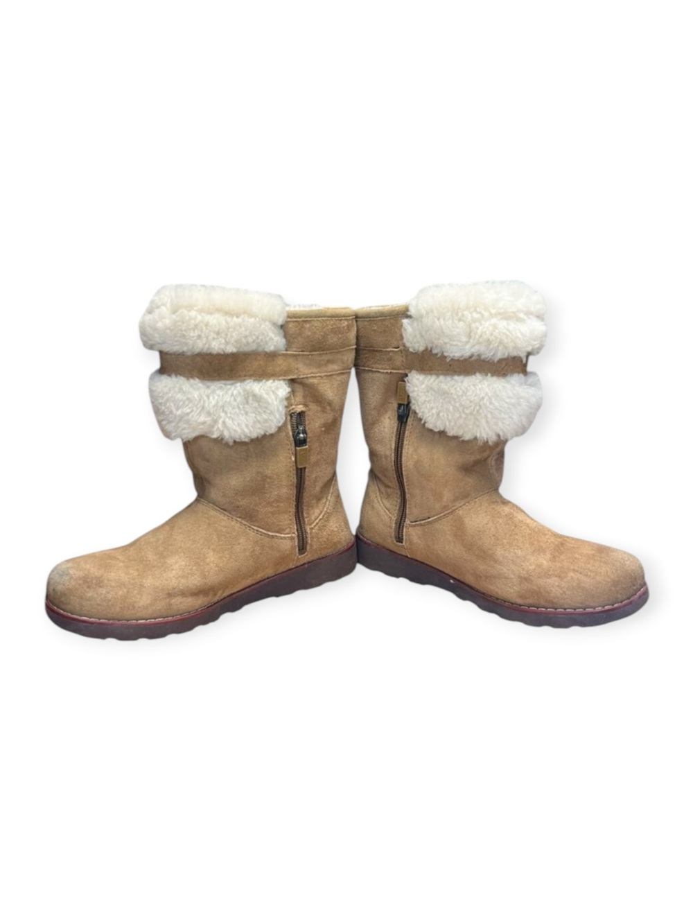 UGG Youth Size 4 EU 34 Skylir Chestnut Brown Suede Shearling Lined Boots Zipper